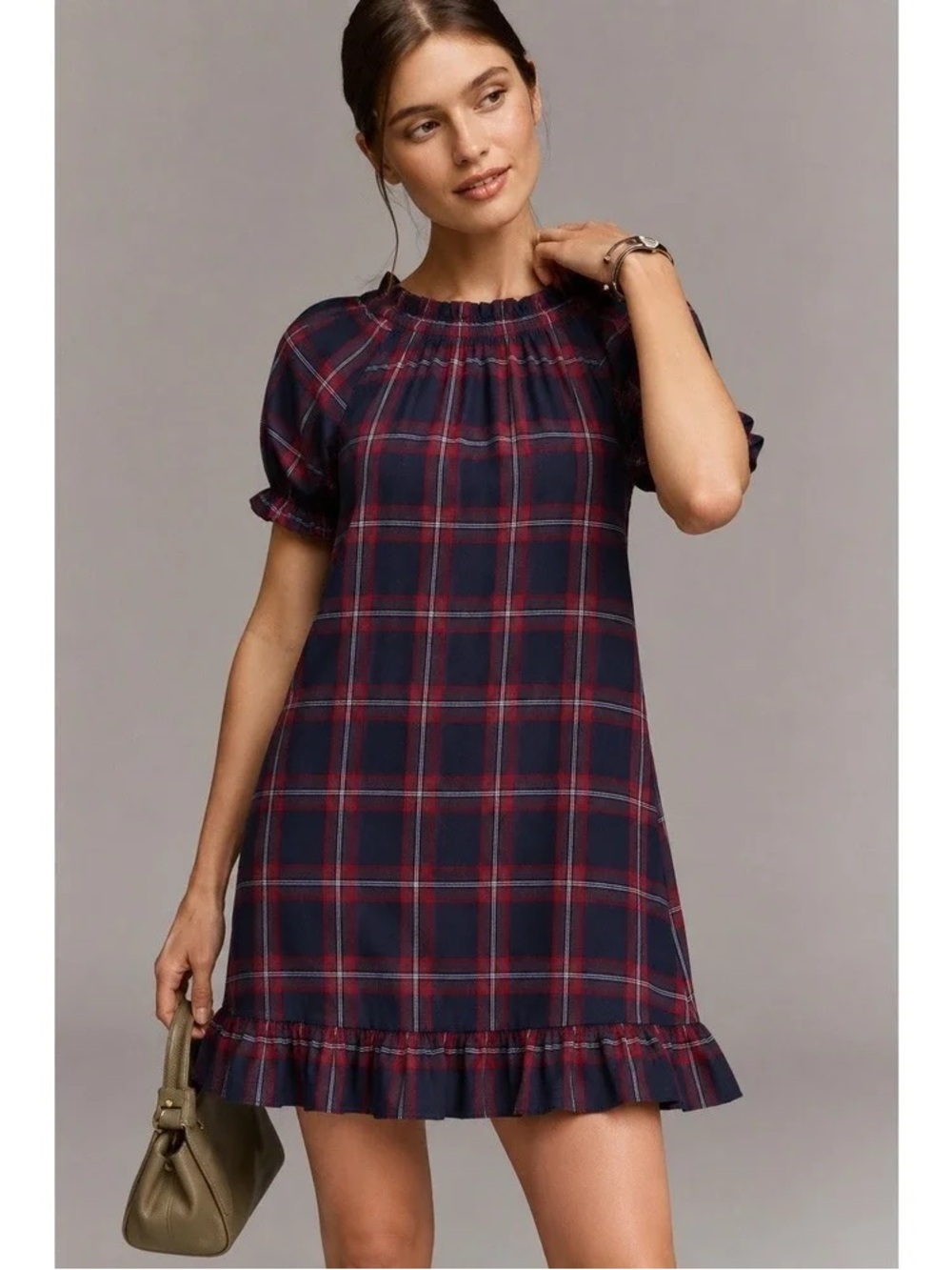 Hill House Navy and Burgundy Plaid Mini Dress